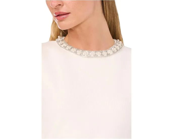 Безрукавка CeCe с отделкой из жемчуга и стразов