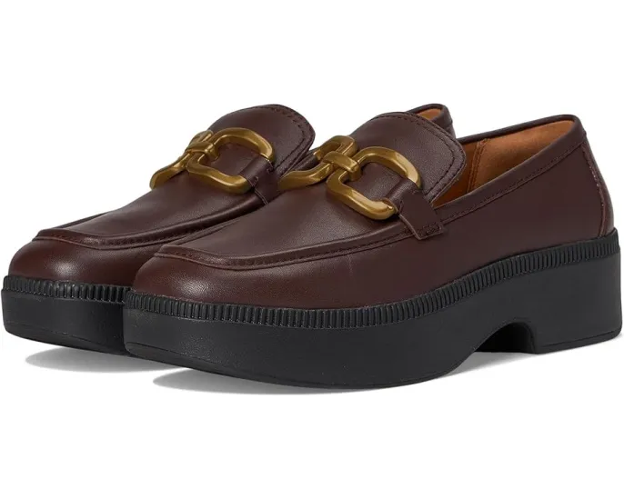Лоферы FitFlop F-Luma из кожи с квадратной цепью и технологией комфорта