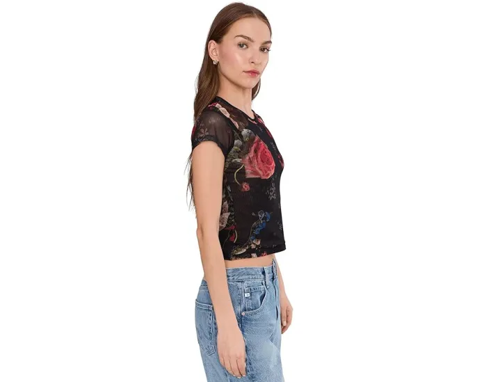 Футболка AllSaints Ellie Mesh с принтом и коротким рукавом из переработанного полиэстера