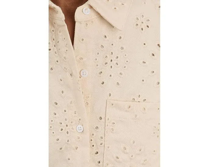 Collared Eyelet Embroidery Bubble Sleeve Top