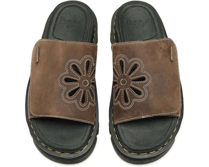 Сланцы Dr. Martens Zebzag Flower из кожи Crazy Horse с цветочным принтом