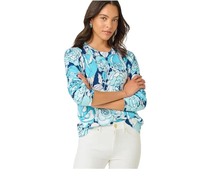 Свитер Lilly Pulitzer Tensley с цветочной вышивкой и V-образным вырезом