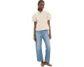 Collared Eyelet Embroidery Bubble Sleeve Top
