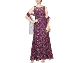 Alex Evenings длинное платье с вышивкой и иллюзорным вырезом