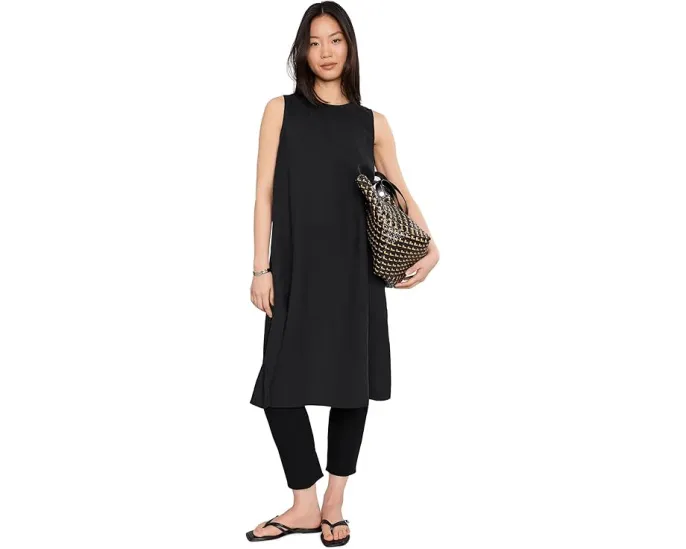 Туника миди Organic Handkerchief Linen с круглым вырезом и разрезом по бокам Eileen Fisher