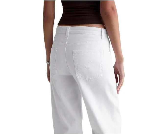 Джинсы Saige Wide Leg из мягкого денима белого цвета с высокой посадкой AG Jeans