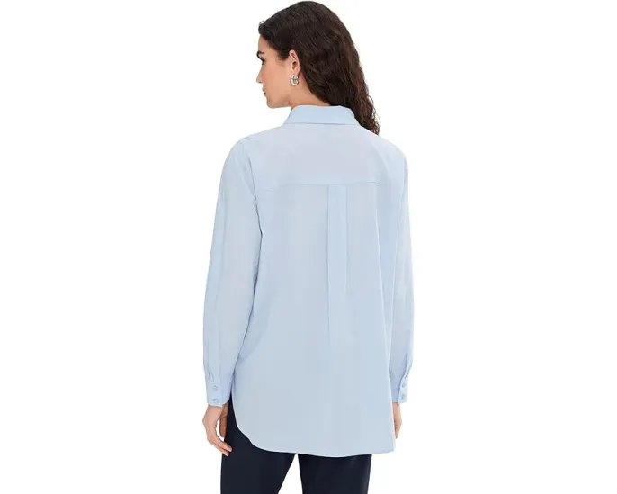 Длинная рубашка Eileen Fisher из органического хлопкового поплина с классическим воротником