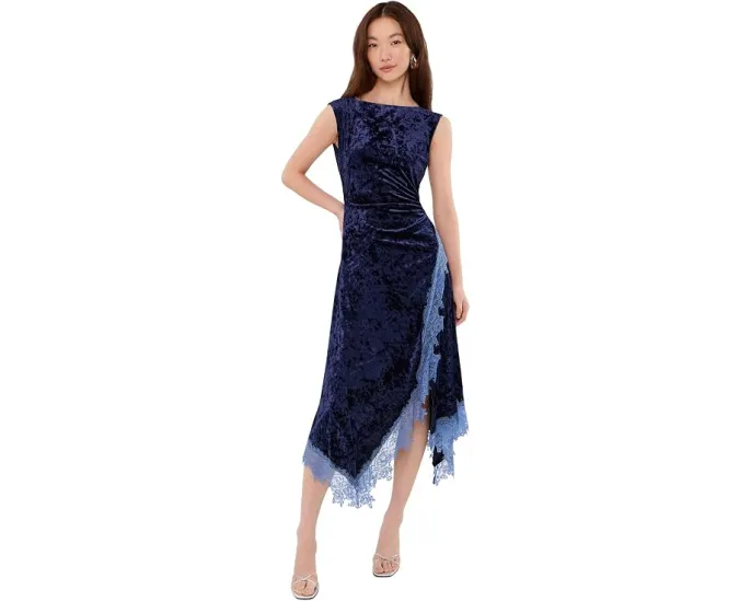 Платье миди Adrianna Papell Velvet and Lace с кружевом