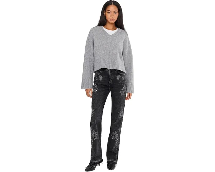 Джинсы Free People Irie Embellished с декором и прямой штаниной