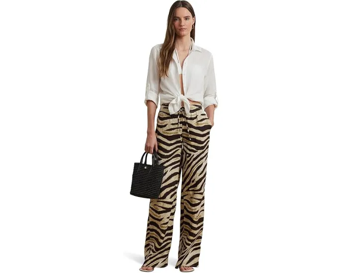 Широкие брюки Lauren Ralph Lauren с зебровым принтом из льна