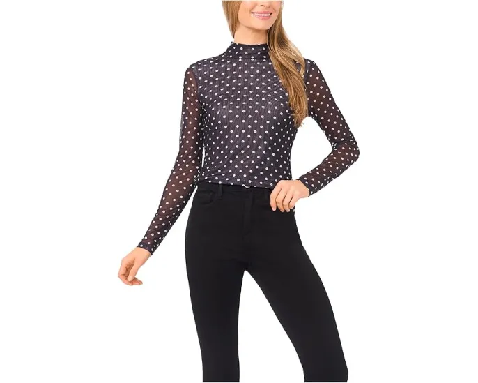 CeCe облегающий водолазный топ с длинными рукавами из сетки