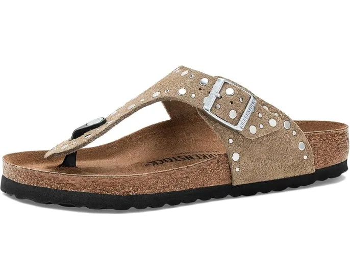 Сандалии Birkenstock Gizeh Rivets из замши с ремешком между пальцами и стелькой из пробки