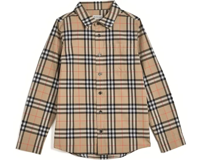 Длинная рубашка Owen Check в клетку Sand от Burberry Kids