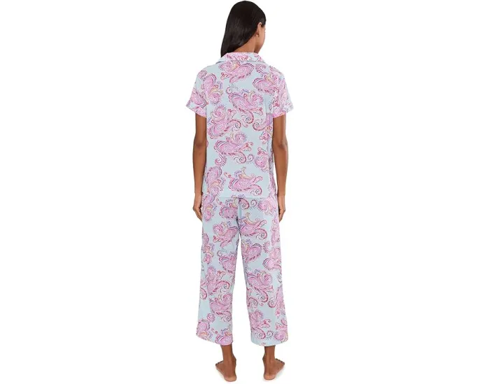 Short Sleeve Notch Collar Cropped Pants PJ Set