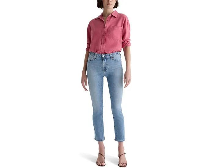 Джинсы AG Jeans Mari с завышенной талией и прямым укороченным кроем в цвете Marina Blue