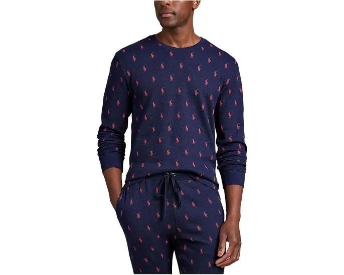 Пижамная блуза Polo Ralph Lauren с длинным рукавом и вафельной структурой