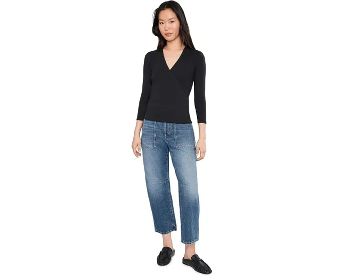 Блуза Lilla P с запахом и рукавом 3/4 из рубчатого слаба