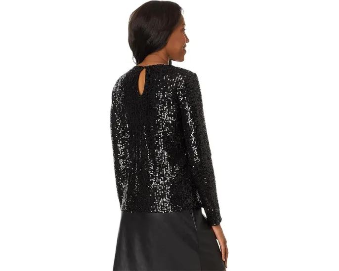 Топ CeCe Long Slv Sequin Crew Neck Rich Black с длинным рукавом