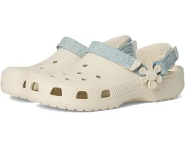 Кроксы Crocs Kids Classic Denim Floral Backstrap Clogs с джимовой тканью