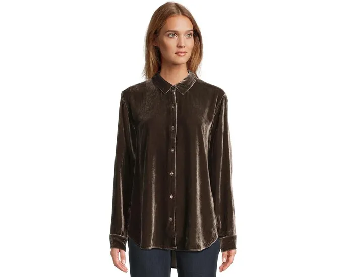 Длинная рубашка Eileen Fisher с классическим воротником из бархата