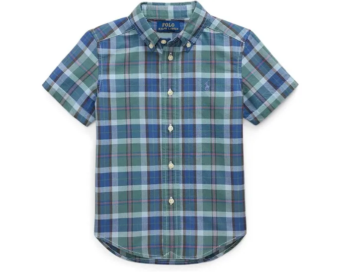 Polo Ralph Lauren рубашка Plaid Cotton Oxford хлопковая с коротким рукавом синяя
