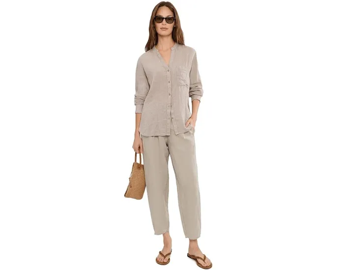 Petite Organic Linen Ankle Pleated Lantern Pants