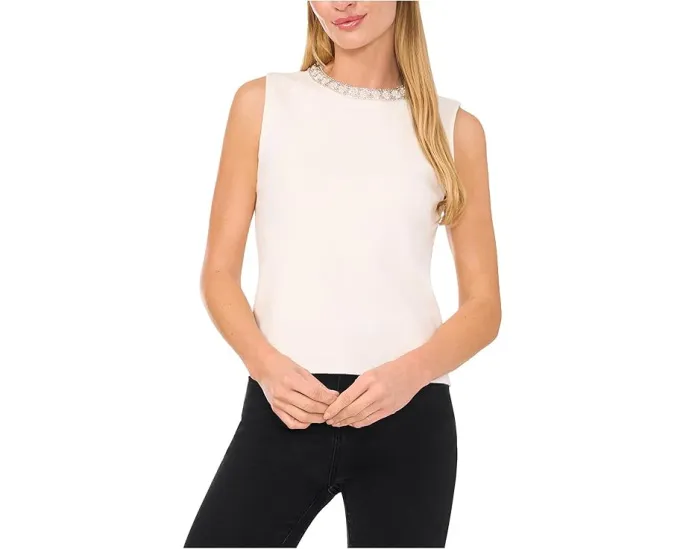 Безрукавка CeCe с отделкой из жемчуга и стразов