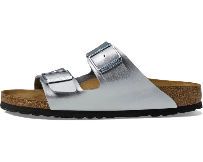 Сандалии Birkenstock Arizona из материала Birko-Flor с серебристым оттенком