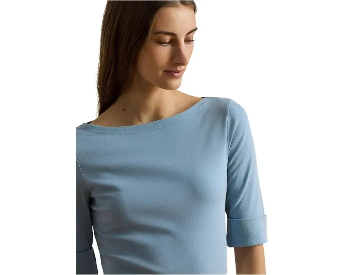 Топ Lauren Ralph Lauren из хлопка с эластаном с лодочкой