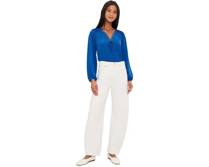 Блуза CeCe с длинными рукавами и отделкой вкруговую со сборками