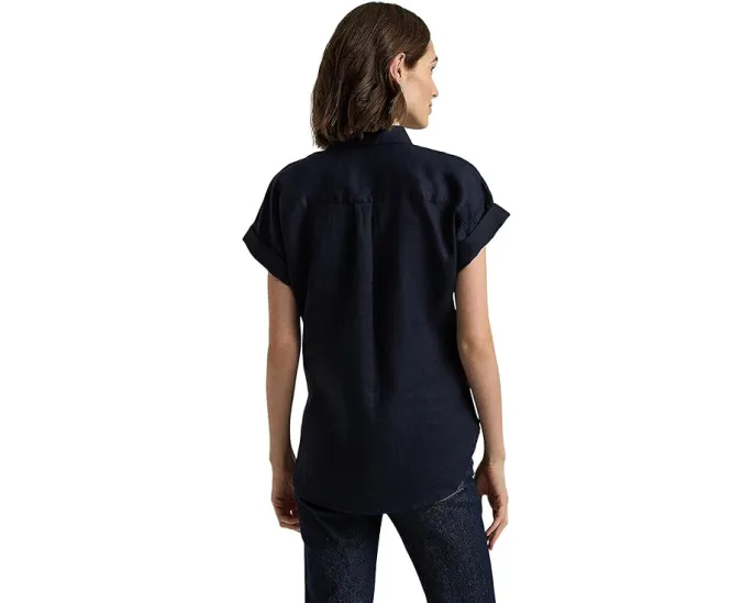Пиджачная рубашка Petite Linen с коротким рукавом от Lauren Ralph Lauren