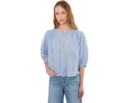 Блузка Madewell Shirred Crewneck с короткими рукавами и застежкой на пуговицах