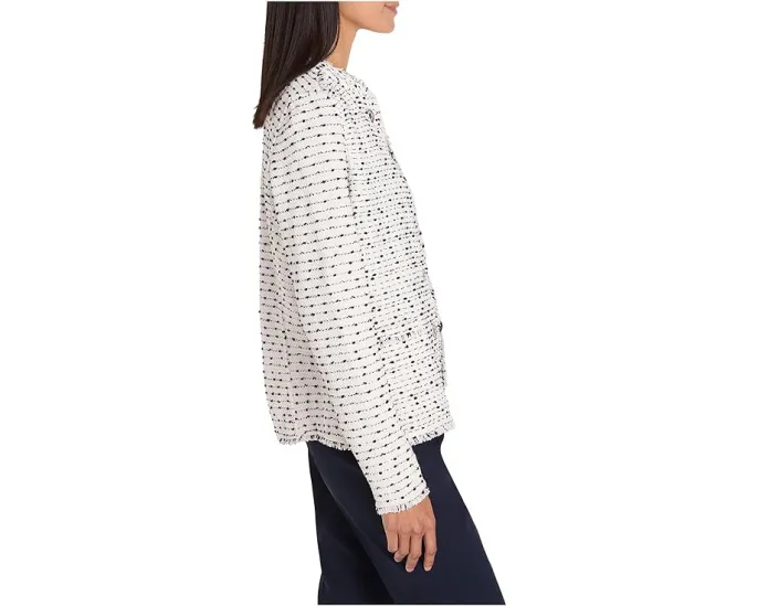 Жакет NIC+ZOE Nep Weave Military Fringe Mix Knit с вязаным узором