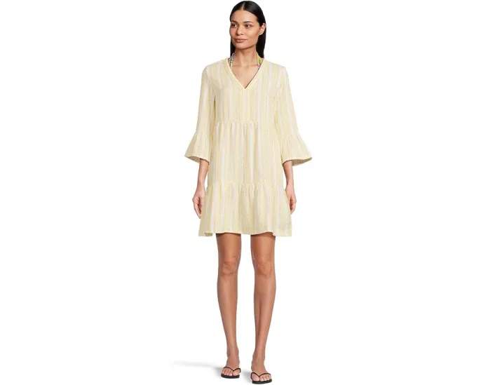 Хлопковое платье Cotton Dobby в ярус от Tommy Bahama с V-образным вырезом