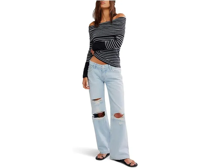 Свитер Free People Evergreen с открытыми плечами и полоской