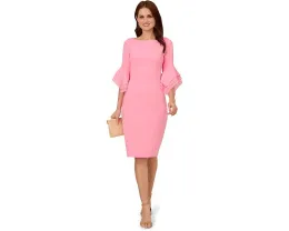 Платье миди с ярусными рукавами и бантом из трикотажного крепа Adrianna Papell