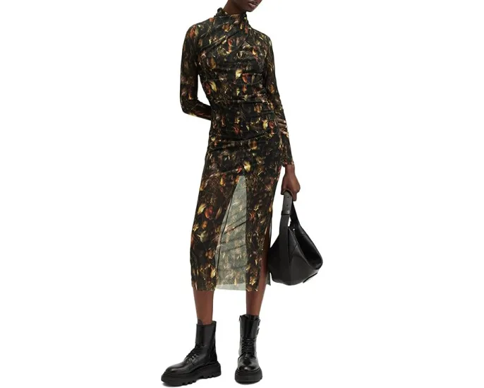 Платье AllSaints Tia с длинными рукавами и высоким воротником из полиэстера