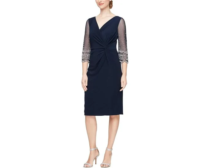 Короткое платье футляр Alex Evenings с запахом и рукавами три четверти