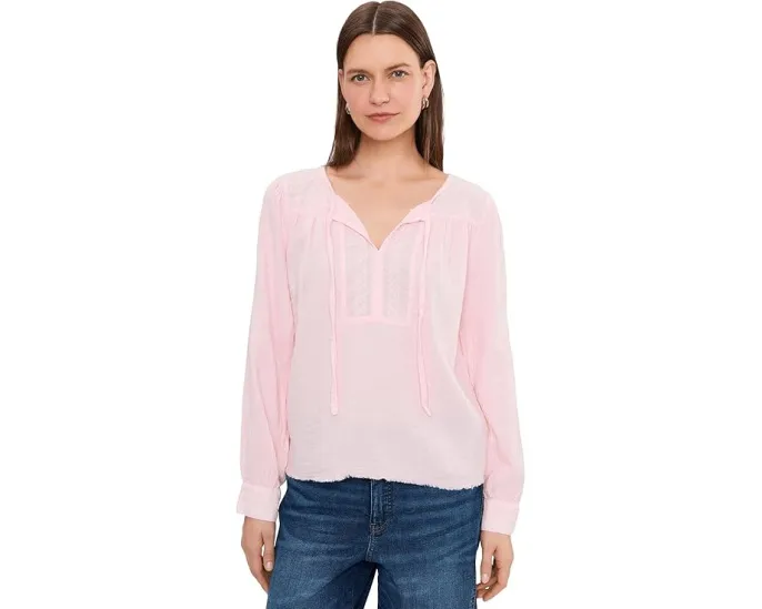 Long Sleeve Flowy Top with Lace Yoke