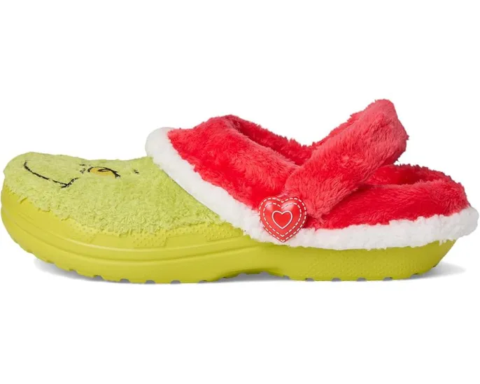 Теплые детские сабо Crocs Kids с подкладкой в стиле Гринча