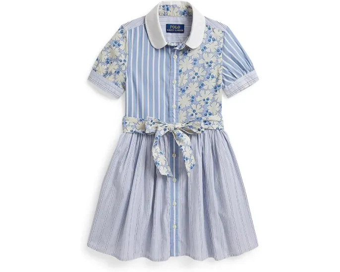 Платье-рубашка Polo Ralph Lauren Kids из хлопкового поплина с классическими полосками и цветочным принтом