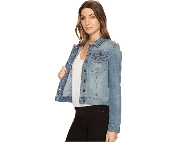 Короткая джинсовая куртка KUT from the Kloth Amelia Jean с эффектом потертостей