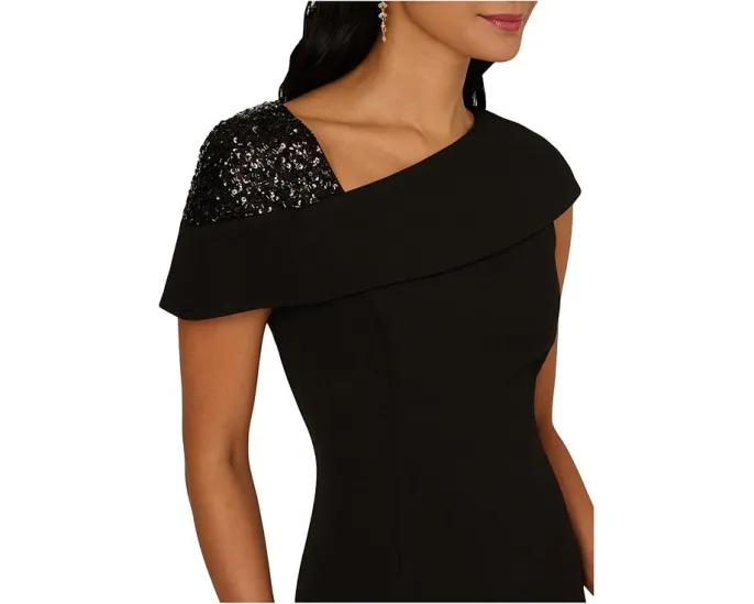 Платье миди из крепа с бисером Adrianna Papell с асимметричным воротником