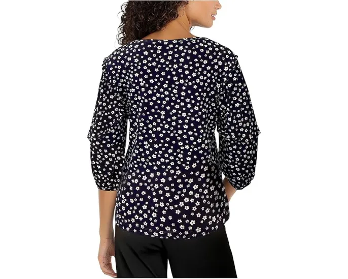 Топ Liverpool Los Angeles с оборкой на рукаве и круглым вырезом