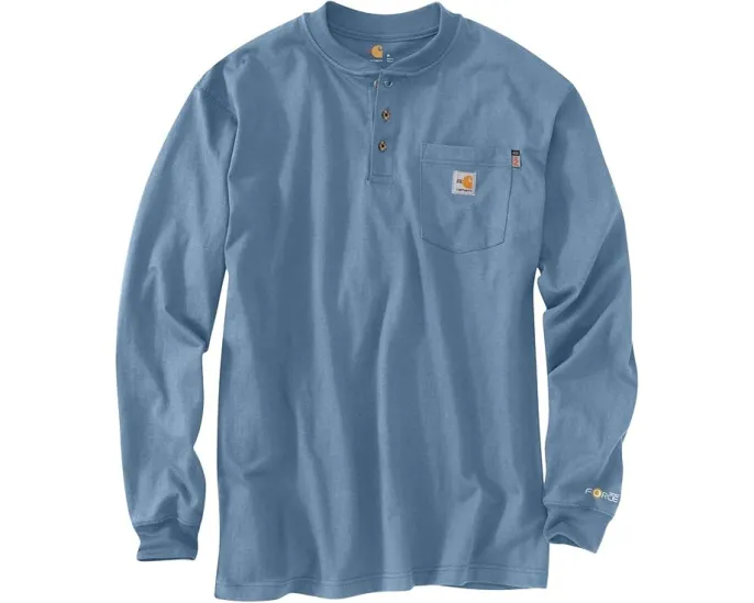 Огнестойкая футболка Carhartt Big & Tall Force Cotton с длинным рукавом и планкой на пуговицах