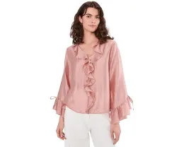 Блуза Vince Camuto с рюшами на рукавах и V-образным вырезом из ткани Lyocell