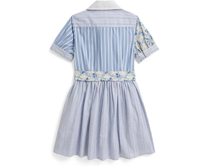 Платье-рубашка Polo Ralph Lauren Kids из хлопкового поплина с классическими полосками и цветочным принтом