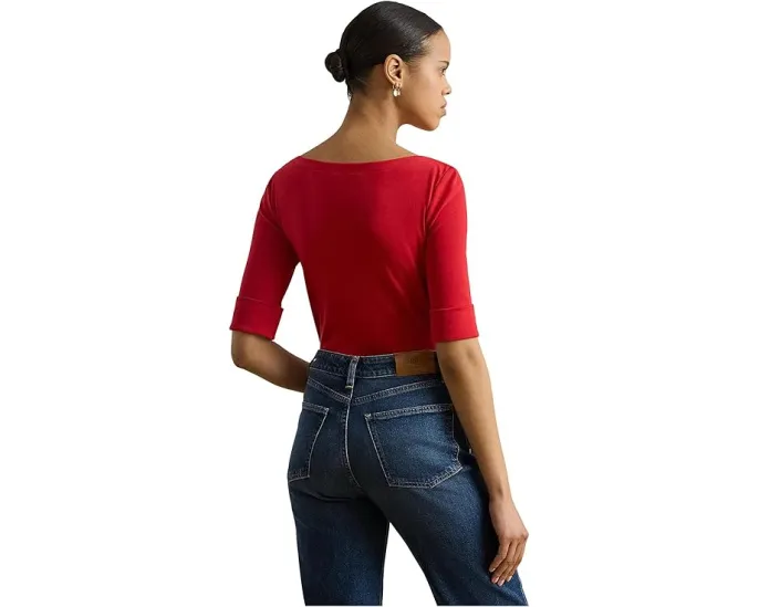 Топ Lauren Ralph Lauren из хлопка с эластаном с лодочкой