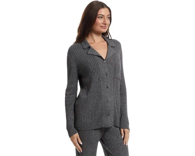 Рубашка Barefoot Dreams CozyChic Ultra Lite Lurex Rib с люрексом и накладным карманом