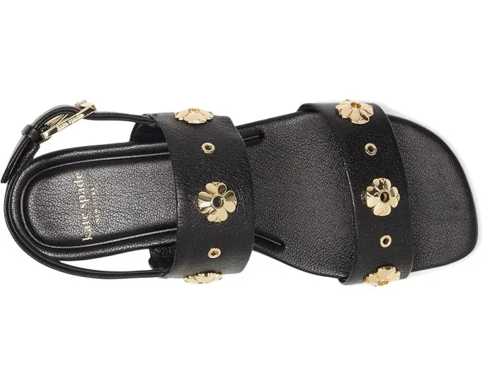 Плоские сандалии Spade Flower Stud из тисненой кожи с регулируемой задней лямкой